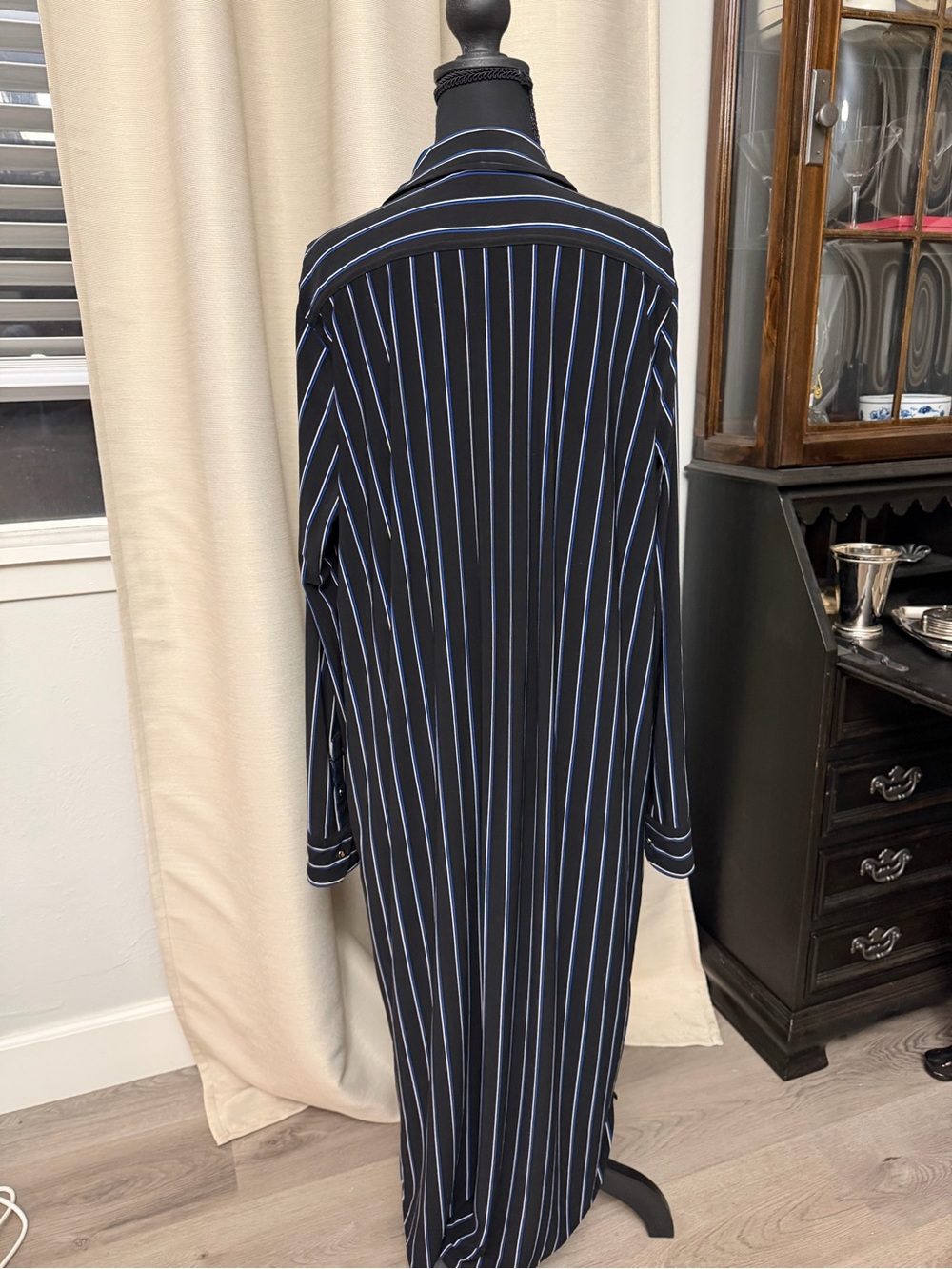 Lauren Ralph Lauren Black Maxi Shirt Dress with Blue Stripes - Picture 3 of 5